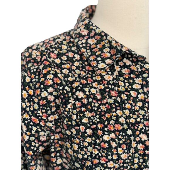 Trovata Birds of Paradis Button Up Shirt Roll Tab Sleeves Size S Cotton Corduroy - Picture 2 of 13